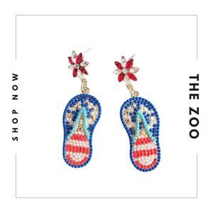 Patriotic Flip‎ Flop Rhinestone Earrings